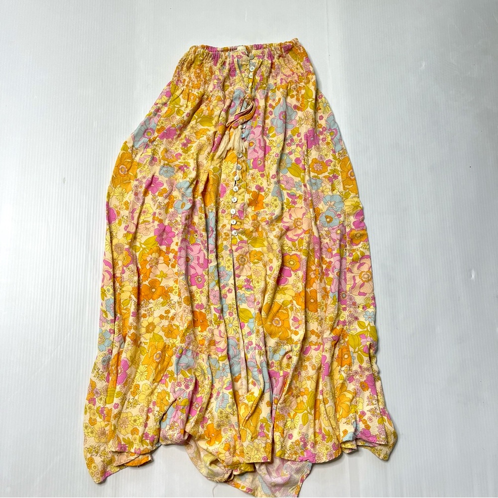 Cynthia Rowley Yellow Floral Print Maxi Flowy Cottagecore Skirt